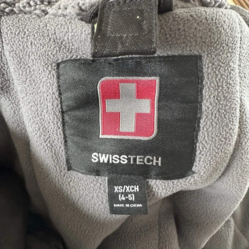 Swiss Tech Boys Black Small XS 4/5 Fleece Lined Hooded Jacket Coat Double Layer‎
